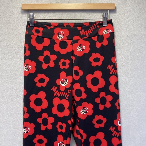 Disney Parks Minnie Mouse Leggings Womens Small S Black Red Floral Stretch Yoga - Picture 3 of 15